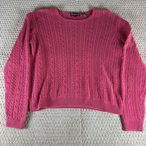 Wainscott Womens Pink Cable Knit‎ Crew Neck 100% Cotton Pullover Sweater Size M